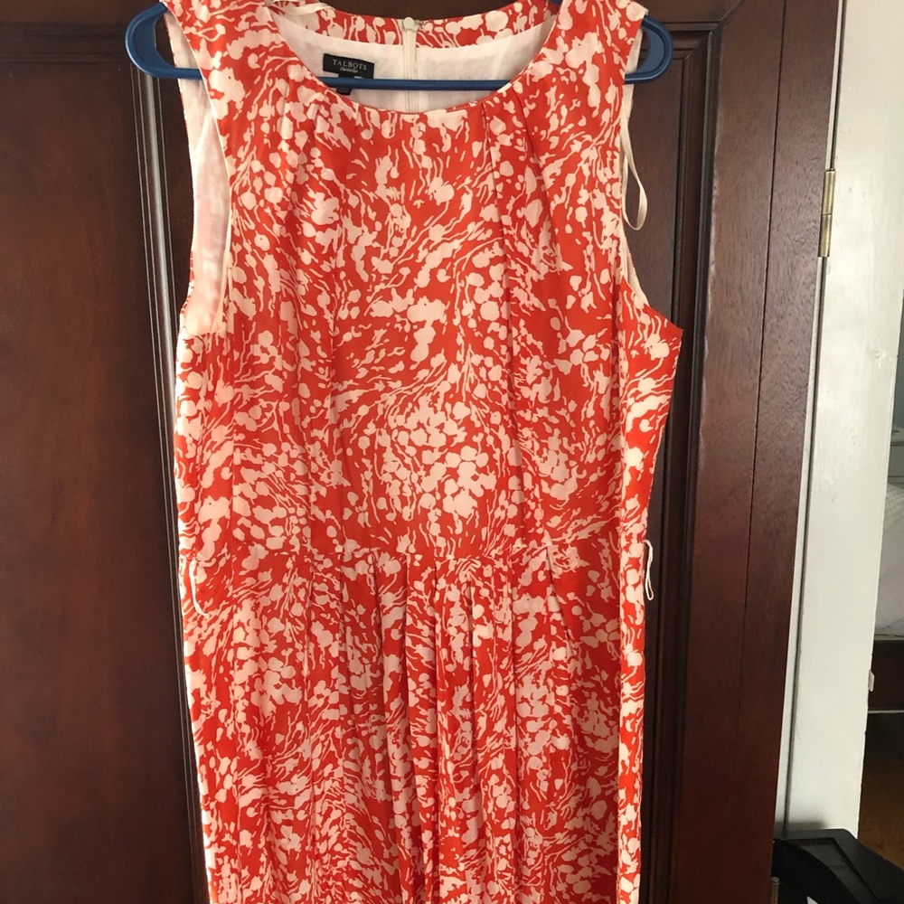 Talbots orange and cream dress